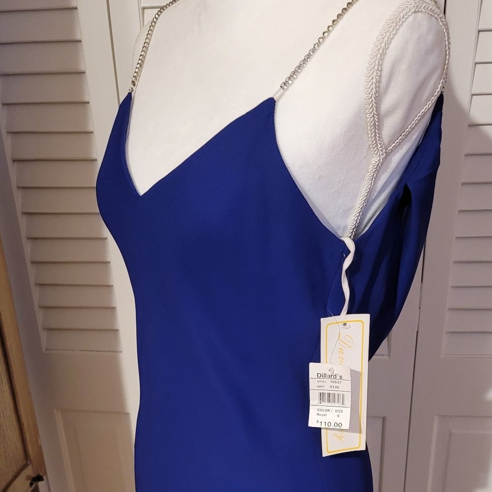 DAVE & JOHNNY ROYAL CHIFFON OVERLAY LONG DRESS - Picture 4 of 16